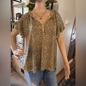 Max Studio Yellow and Black Floral Blouse